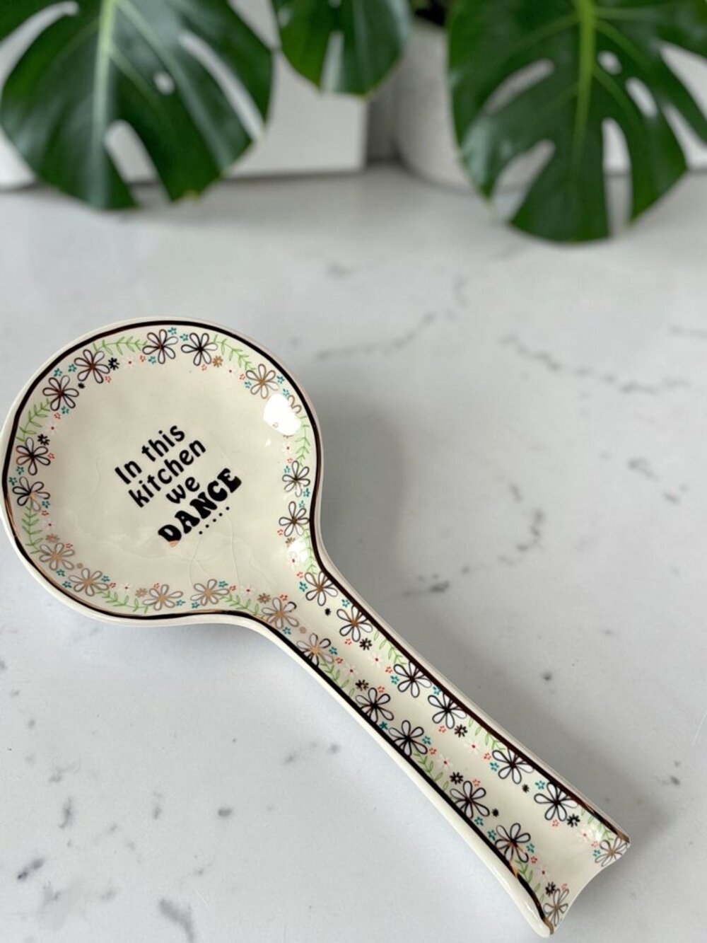 Spoon Rest Natural Life In this Kitchen We Dance Gold Trim